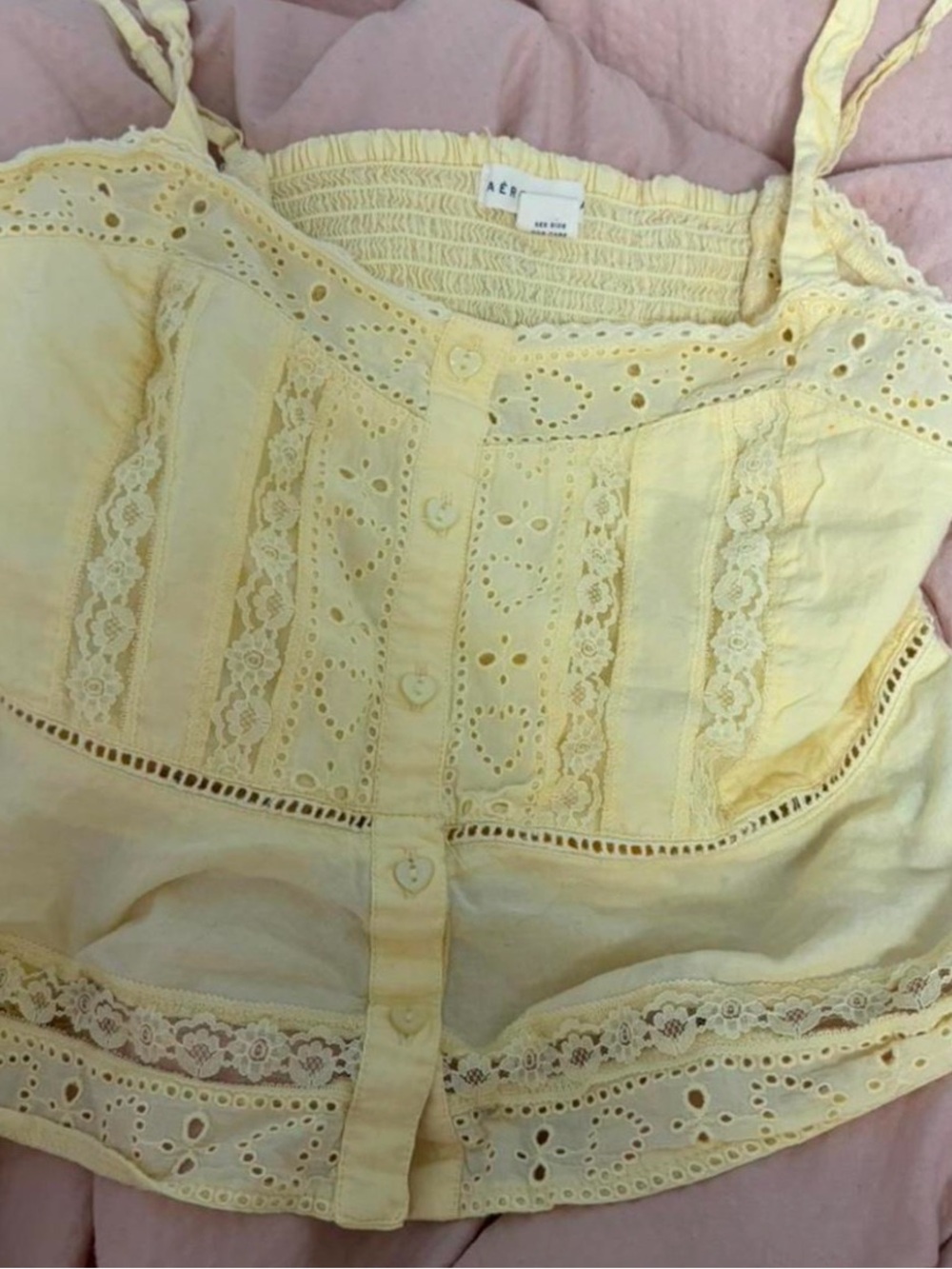 Size small Aeropostale Pale Yellow Eyelet Lace-Trim Crop Top